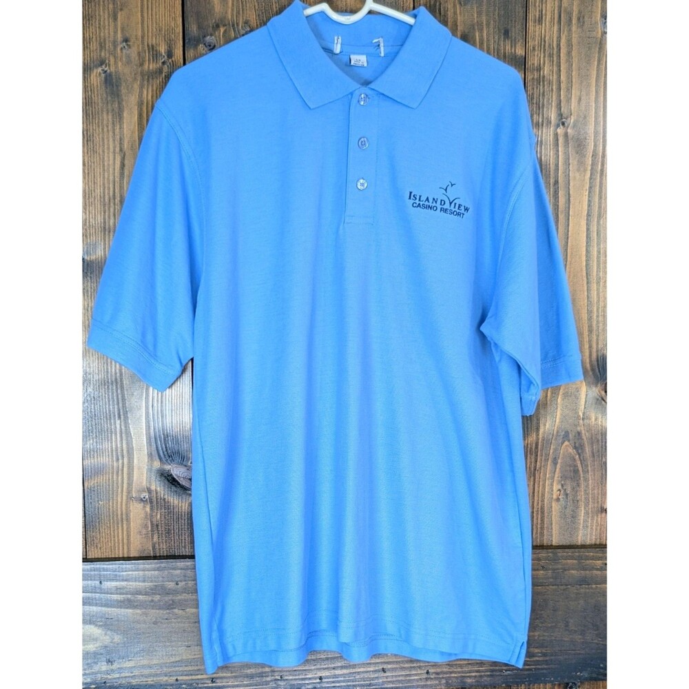 Ultra Club Mens L Light Blue Island View Casino Resort Polo Shirt Short Sleeve